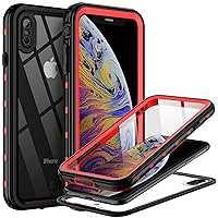 for Apple iPhone Xs Waterproof Case, TRE Series, Waterproof IP68 Underwater Certified Shockproof with Clear Back Slim Cover, iPhone Xs 5.8 inch (RED)