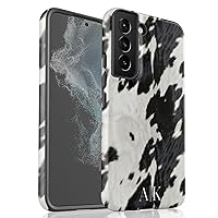 Custom Monogram Initials Black/White Cowhide Case, Personalized Name Case, Designed for Samsung Galaxy S24 Plus, S23 Ultra, S22, S21, S20, S10, S10e, S9, S8, Note 20, 10