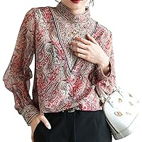 MARIA MARFA 4S-M18 Women's Paisley Pattern, Embroidery, Lace Blouse, See-through, Spring and Summer Tops
