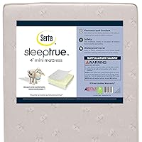 Serta SleepTrue Mini Crib Mattress, Premium Sustainably Sourced Fiber Core, Hypoallergenic & Waterproof Cover, Greenguard Gold Certified - Made in USA, White