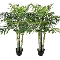 4FT Artificial Golden Cane Palm Tree 15Leaves with Pot (Set of 2)