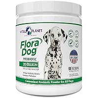 Vital Planet - Flora Dog Probiotic Powder Supplement with 20 Billion Cultures and 10 Strains, High Potency Immune and Digestive Support Probiotics for Dogs, 3.92 oz., 111 Grams, 30 Servings