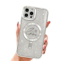 for iPhone 12 Pro Max Magnetic Glitter Clear Case, [Compatible with Magsafe] Luxury Plating Love Heart Pattern Design, Full Camera Lens Protector Soft TPU Protective Case for Women 6.7