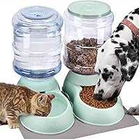 2 Pack Automatic Cat Feeder and Water Dispenser in Set Gravity Food Feeder and Waterer with Pet Food Mat for Small Medium Dog Pets Puppy Kitten Big Capacity 1 Gallon x 2