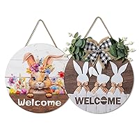 Easter Decorations for Front Door: Set of 2 Spring Bunny Wreath Rabbit 3D Welcome Sign for Wall Decor Farmhouse Wreaths Hanging
