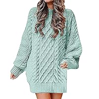 Womens Cable Knit Sweater Dress Crewneck Long Sleeve Pullover Chunky Dresses Oversized Tunic Jumper Mini Dress