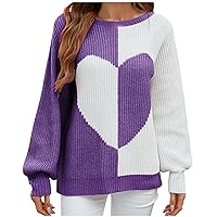 TUNUSKAT Heart Sweater for Women Cute Knitted Pullover Sweaters Long Sleeve Crewneck Sweater Valentines Day Gifts Outfit