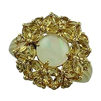 Carillon Ethiopian Opal Round Shape 1.33 Carat Natural Earth Mined Gemstone 925 Sterling Silver Ring Unique Jewelry (Yellow Gold Plated) for Women & Men