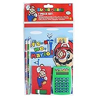 Mario Bros. Calculator School Supplies Set - 7 Piece Bundle for Back to School