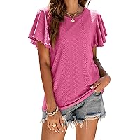 CASURESS Women's T-Shirts Loose Fit Crew Neck Eyelet Short Sleeve Summer Casual Basic Tops