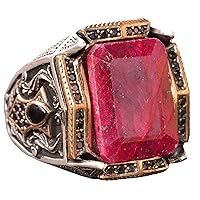 Genuine Ruby Gemstone Ring, 16.60 Carat, Sterling Silver Ring, Birthstone Ring For Men