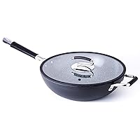 DaTerra Cucina Professional 13 Inch Wok with Glass Lid | Italian Made Ceramic Wok Pan Chef's Favorite Large Wok for All-Around Ease of Cooking Eggs, Burgers, Vegetables and More