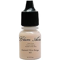 Glam Air Airbrush Makeup Water Based Foundation in Matte Finish for Flawless Looking Skin (0.25oz Bottles) (M5 NATURAL OLIVE BEIGE)