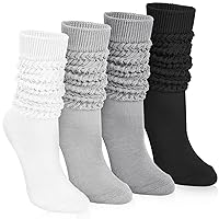 Justay 4 Pairs Women Slouch Socks Soft Knee High Scrunch Slouchy Socks Knit Tube Extra Long Socks for Women