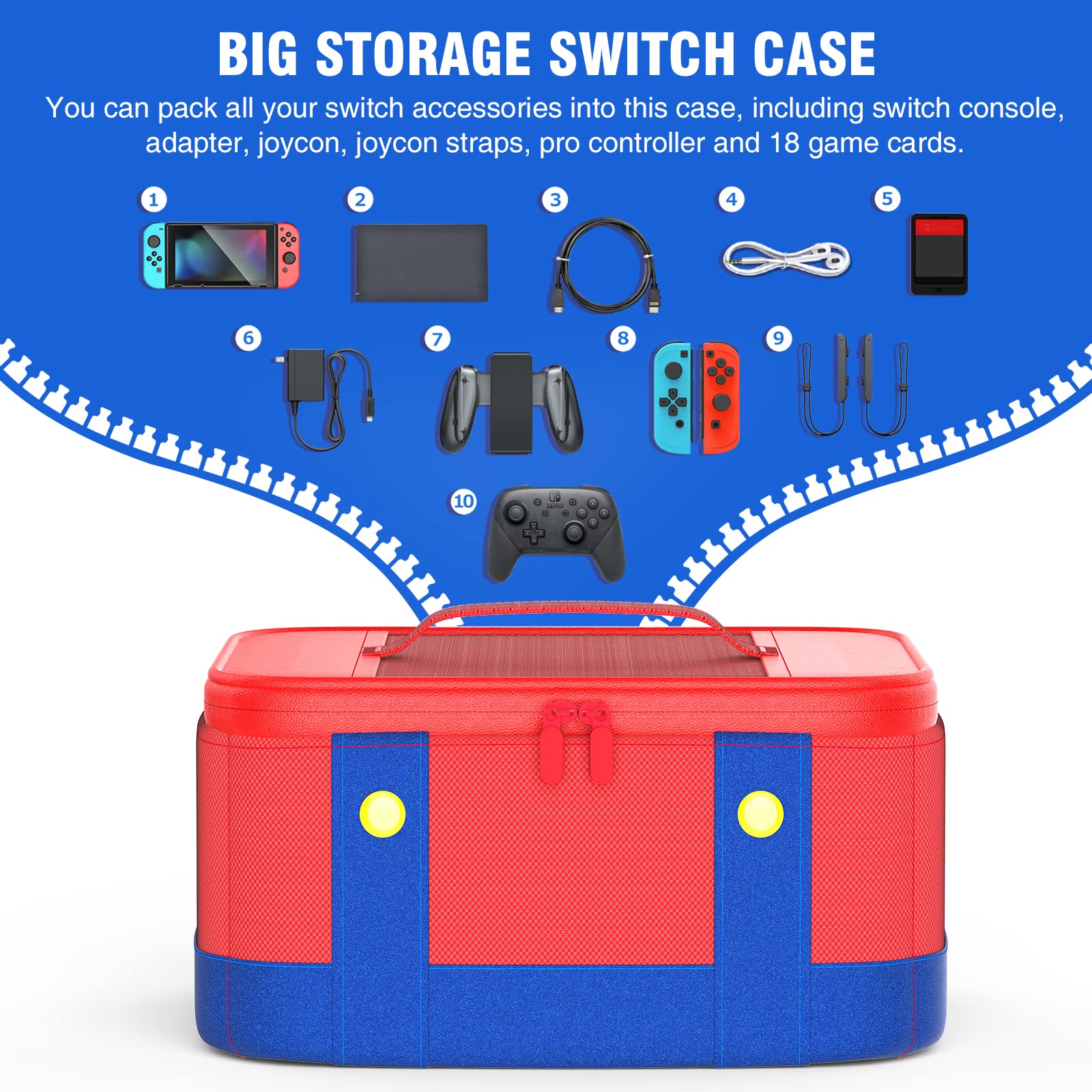 Switch Case for Switch/Switch OLED & Switch Accessories, Protection Switch Travel Case for Nintendo Switch OLED Console, Portable Switch Carrying Case Storage Messenger Bag for Boys Girls Travel Case