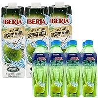 Iberia 100% Pure Organic Coconut Water, 1 Liter, 33.8 Fl Oz (Pack of 3) + Iberia Aloe Vera Juice Drink, Coconut, 16.9 Fl Oz (Pack of 8)