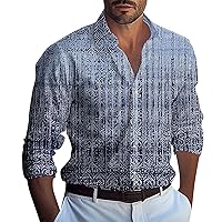 Mens Shirts Long Sleeve Button Down Shirt Casual Cuban Collar Summer Beach Shirts Lightweight Vacation Tee Tops