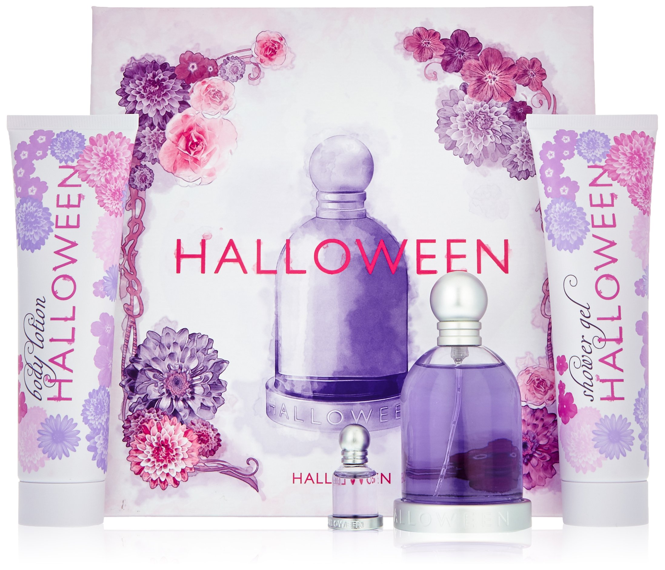 Halloween by J. Del Pozo for Women - 4 Pc Gift Set 3.4oz EDT Spray, 5oz Fruit Body Lotion, 5oz Shower Gel Bubbles, 0.15oz EDT Splash