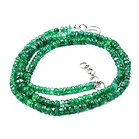 16 inch Long rondelle Shape Faceted Cut Natural Emerald 4-6 mm Beads Necklace with 925 Sterling Silver Clasp for Women, Girls Unisex