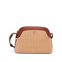 Anne Klein Dome Crossbody in Straw, Natural/Saddle