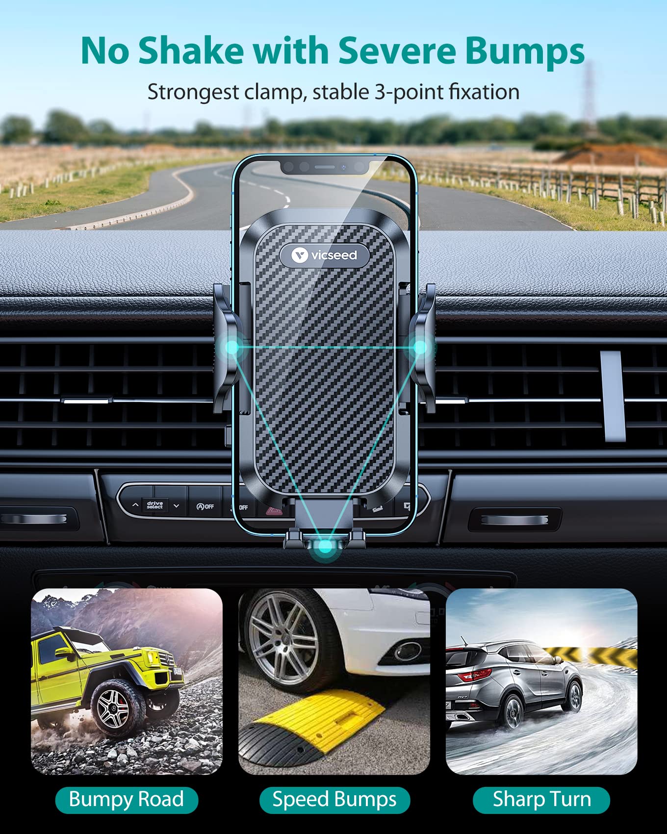 VICSEED Ultra Stable Car Phone Holder Mount Vent, [Upgrade 100% Won't Fall & Break] 2 in 1 Air Vent Phone Mount for Car Easy Clamp Cell Phone Holder Car for iPhone 14 13 12 Pro Max Mini All Phones