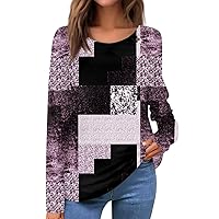 Tops for Women, Crew Neck Long Sleeve Shirts Color Block Dressy Pullover Blouses Casual Tops