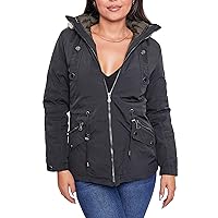 YMI Women's Junior Reversible Weather Proof Puffer Shell Jacket with Sherpa Lined Hood