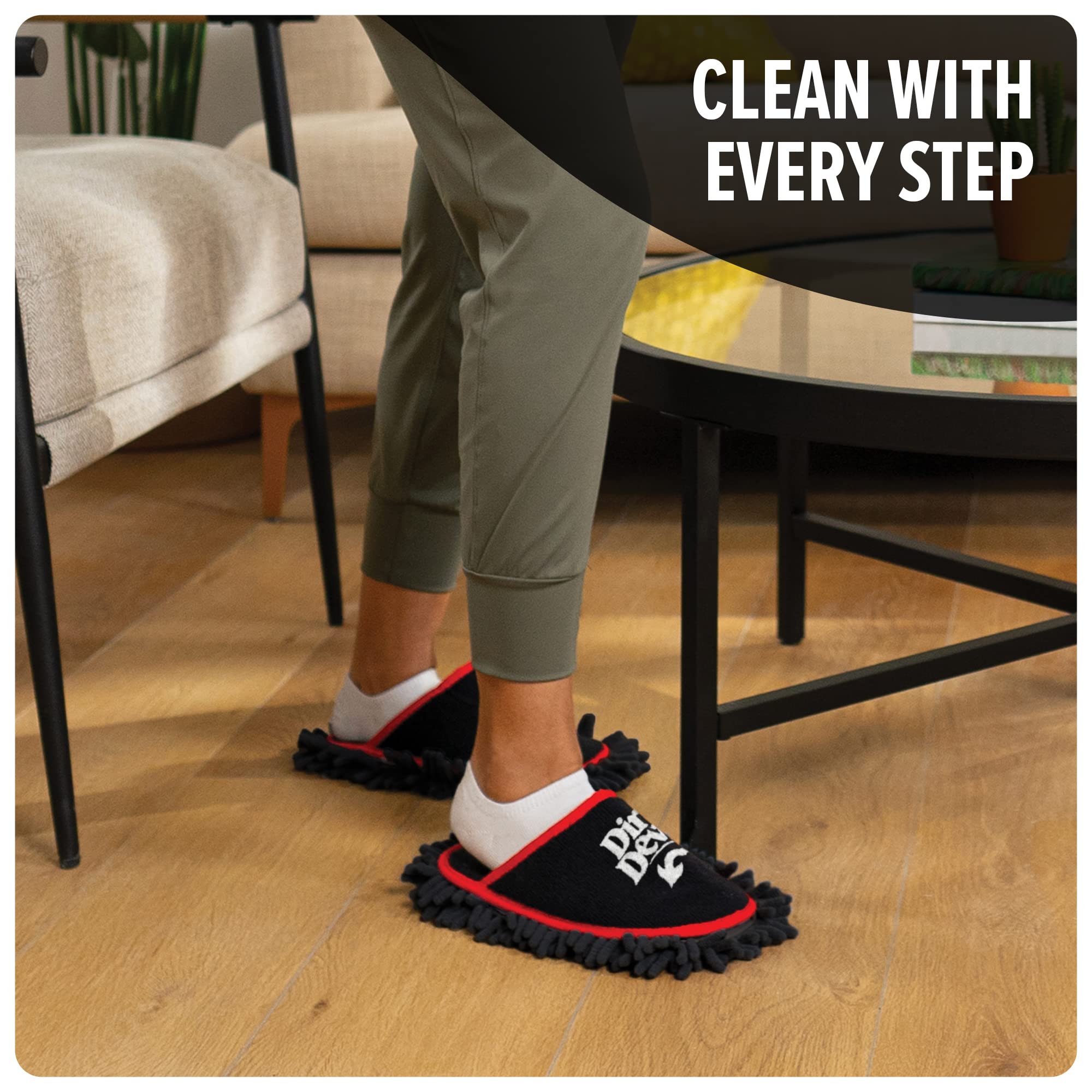 Dirt Devil Cleaning Slippers, Microfiber Washable Dusting Shoes, for Floor, Hair, House and Baseboards, MD95000, Black