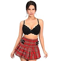 Daisy corsets Women's Red Plaid Pleated Skirt W/Buckles