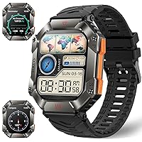Military Smart Watch for Men with Compass 650mAh Battery IP67 Waterproof Rugged Smart Watch 107 Sports Modes Fitness Watch Heart Rate/SpO2 /Sleep Barometer 2.0