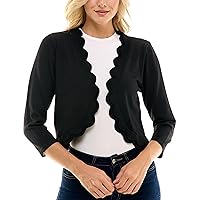 Zac & Rachel Women's 3/4 Sleeve Open Faced Shrug with Tiered Scallop Details