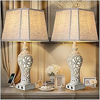 Table Lamps Set of 2 - Bedside Lamp with Fabric Shades - for Bedroom and Living Room with USB and Nightlight - Perfect for Nightstands and Bedrooms - Bulbs Included (32