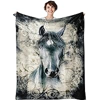Black Horse Blanket for Women 350gsm Plush Horse Decor Gifts for Girl Boy Kids Print Throw Blanket for Sofa Chair Bed Office Travelling Gift 60