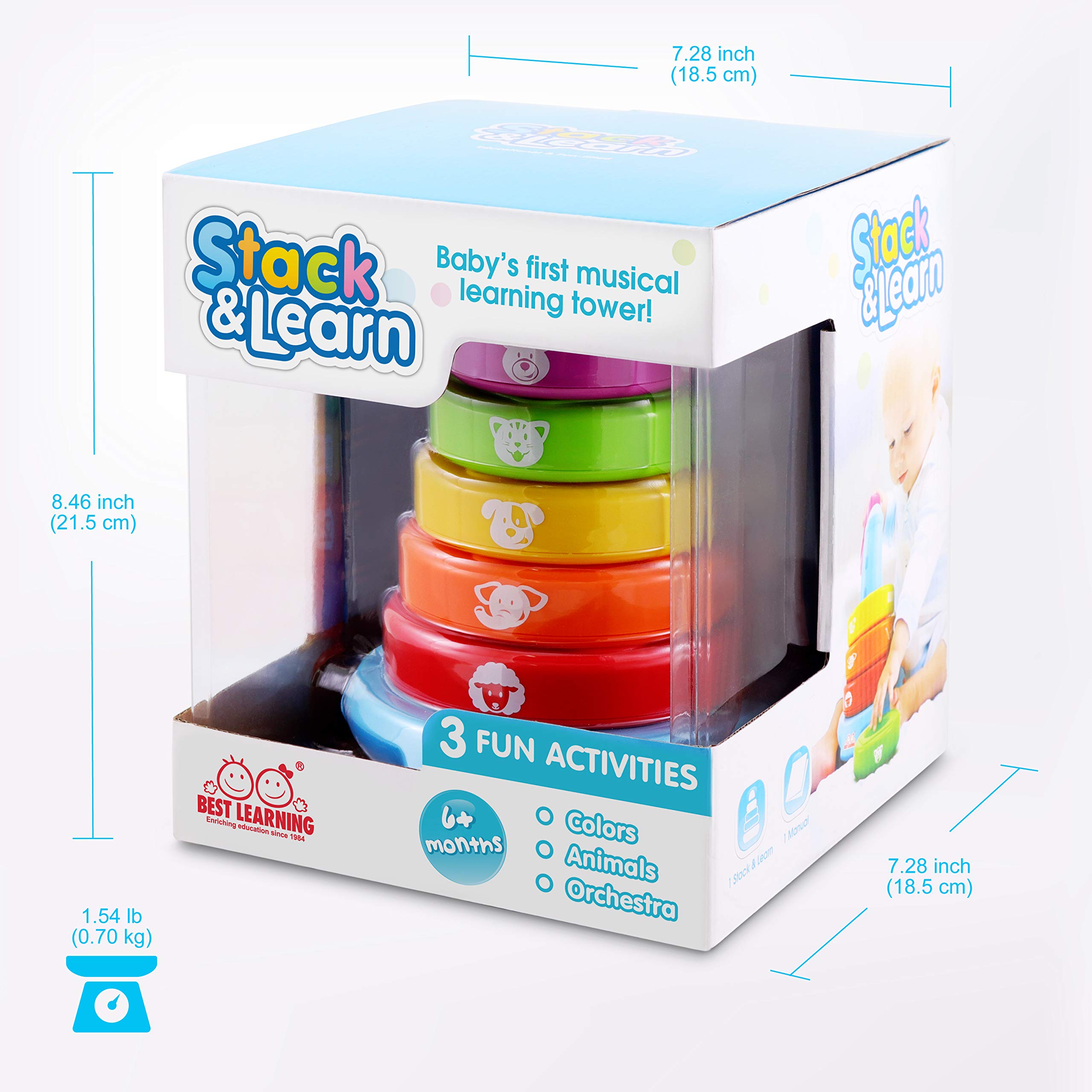 BEST LEARNING Stack & Learn - Developmental Educational Activity Stacking Toy for Infants Babies Toddlers for 6 or 9 Month Old Baby Toys and Up | First 1 Year Boy Girl Birthday Present