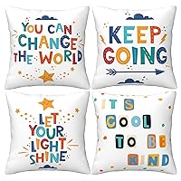 Colorful Classroom Throw Pillow Covers 18x18 inch Set of 4 Inspiration Quotes Pillow Cases Children Reading Decorative Cushion Covers for Kids Boys Girls