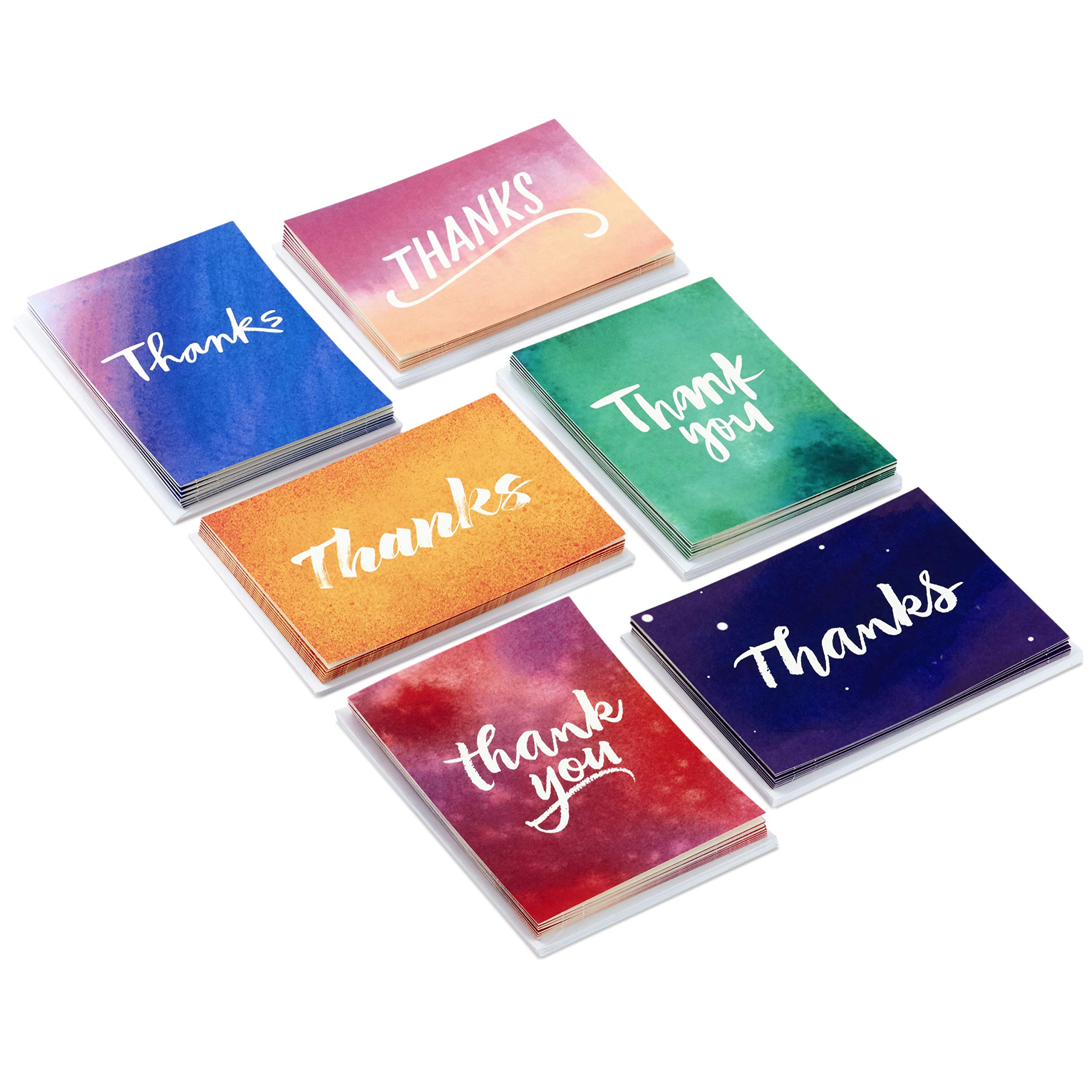 Hallmark Thank You Cards Assortment, Watercolor Thanks (48 Cards with Envelopes for Baby Showers, Wedding, Bridal Showers, All Occasion)