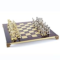 Greek Roman Army Large Chess Set - Brass&Nickel - Red Chess Board