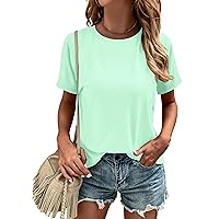 Nova In Sky Women's T Shirts 2024 Short Sleeve Round Neck Summer Casual Tops Soft Solid Basic Tee