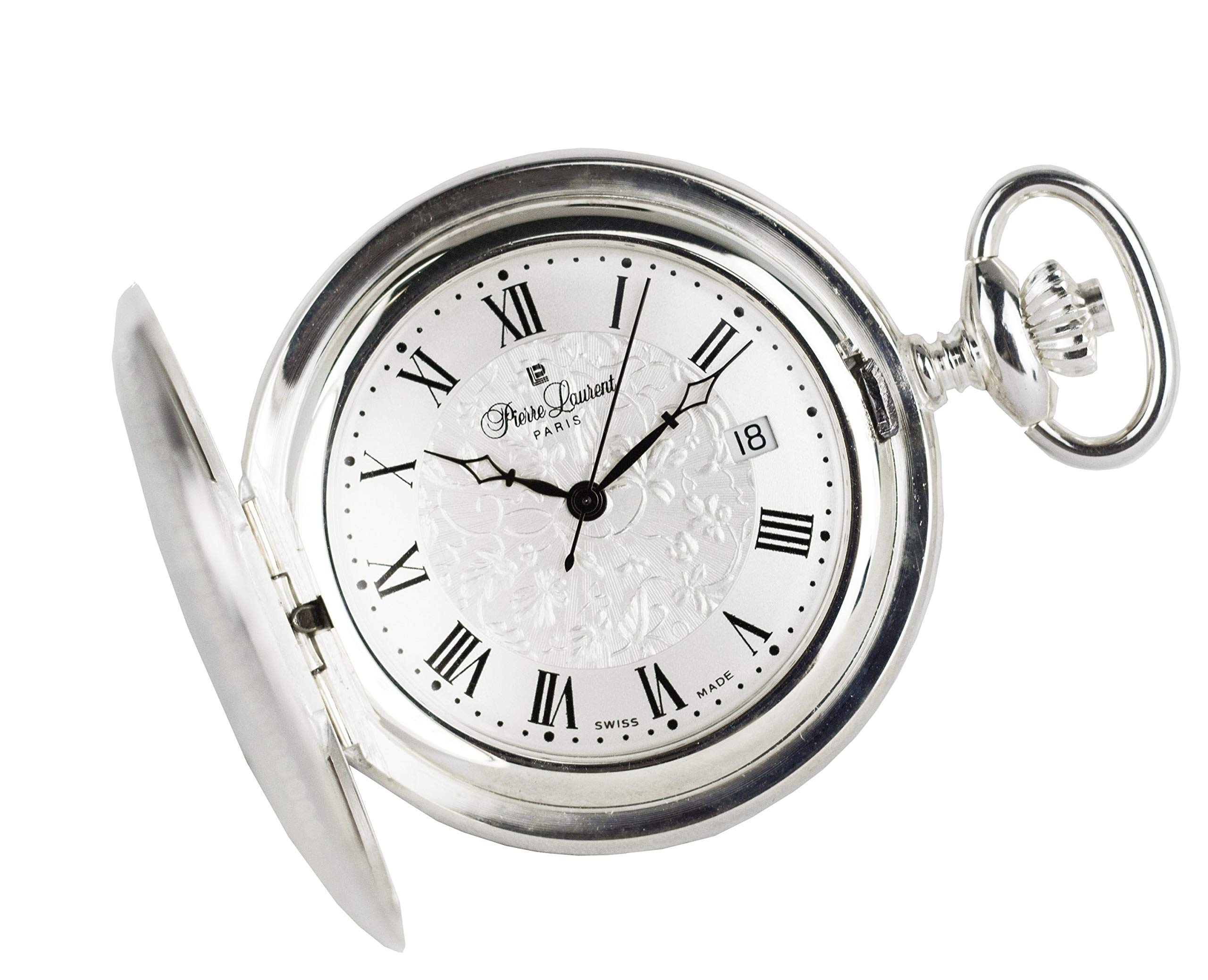 Pierre Laurent Swiss Made Solid Sterling Silver Quartz Pocket Watch 5304