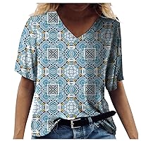 Women's Fashion Casual Tops Graphic Print V Neck Loose Short Sleeve T-Shirt Women's Blouse 2023 Summer T-Shirts