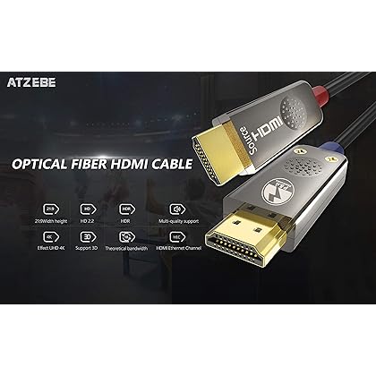 P&A HDMI Fiber Optic Cable 6ft, HDMI 2.0 Cable Supports 4K@60Hz, 4:4:4/4:2:2/4:2:0, HDR, HDCP 2.2, ARC, 3D, High Speed 18Gbps, Slim and Flexible HDMI Active Optic Cable