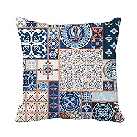 Throw Pillow Cover Blue Old Tiles Moroccan Spanish Ceramic Middle Ages Arabesque 20x20 Inches Pillowcase Home Decorative Square Pillow Case Cushion Cover