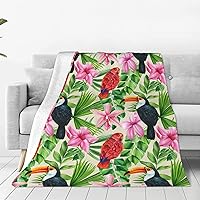 Vivid Bird Blanket Gifts for Boys Girls Kids Tropical Toucan Birds and Orchid Plumeria Paint Comfort Soft Cozy Throw Blankets for Bed Living Room Couch Decor Flannel Throws for Birthday 60x80 in