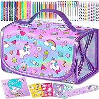 Unicorns Gift for Girls 4 5 6 7 8 Year Old, Washable Markers Set with Glitter Unicorn Pencil Case, Kids Art Supplies, Unicorn Toy Birthday Gift for Girls 4-6-8-10, Arts Crafts Coloring Set with Crayon