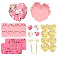 Breakable Chocolate Heart Kit, Includes Big and Small Heart Shaped Molds, Number, Character and Letter Molds, Mini Wooden Hammers, Candy Making Set, Pink