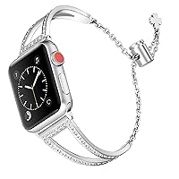 Secbolt Bling Bands Compatible with Apple Watch Bands 38mm 40mm 41mm 42mm 44mm 45mm iWatch Series 9/8/7/6/5/4/3/2/1/SE, Women Dressy Metal Jewelry Bracelet Bangle Wristband Stainless Steel