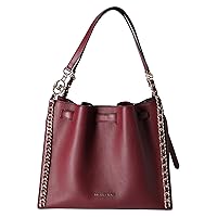 Michael Kors Mina Large Chain Shoulder Bag Hobo Tote Dark Cherry Pebbled Leather