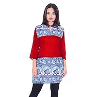 Indian Women's Cotton Top Tunic Animal Print Casual Kurti Ethnic Frock Suit Red Color (5XS)