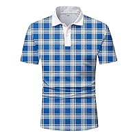 Golf Shirts for Men Vintage Stripe Lightweight Casual Tops Workout Tee Cotton Crewneck Button Collar Work Tops