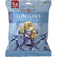 GIN GINS Super Strength Ginger Candy by The Ginger People – Anti-Nausea and Digestion Aid, Individually Wrapped Healthy Candy - Super Strength Ginger Flavor, Large 1 lb Bag (16oz) - Pack of 1